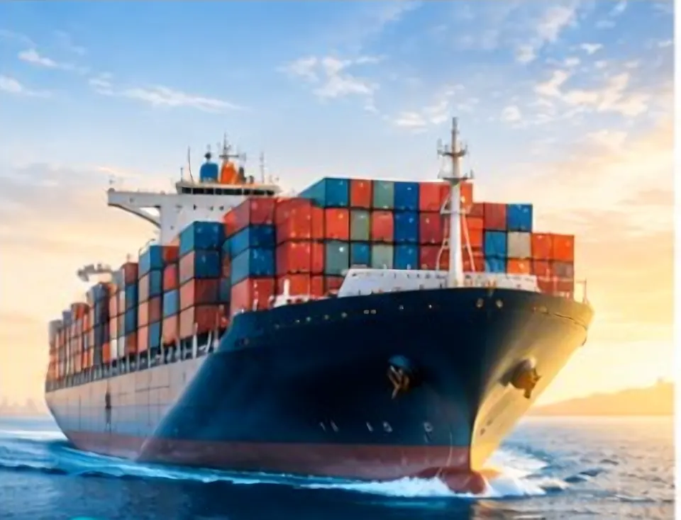 A container ship under way at sea